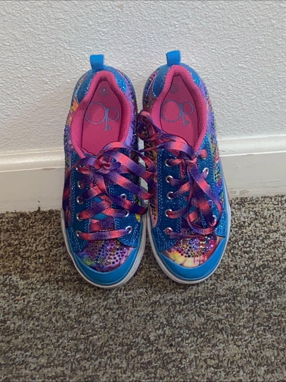 OP Kids Sparkle Tie-Dye Lace-Up Sneakers in Blue and Pink